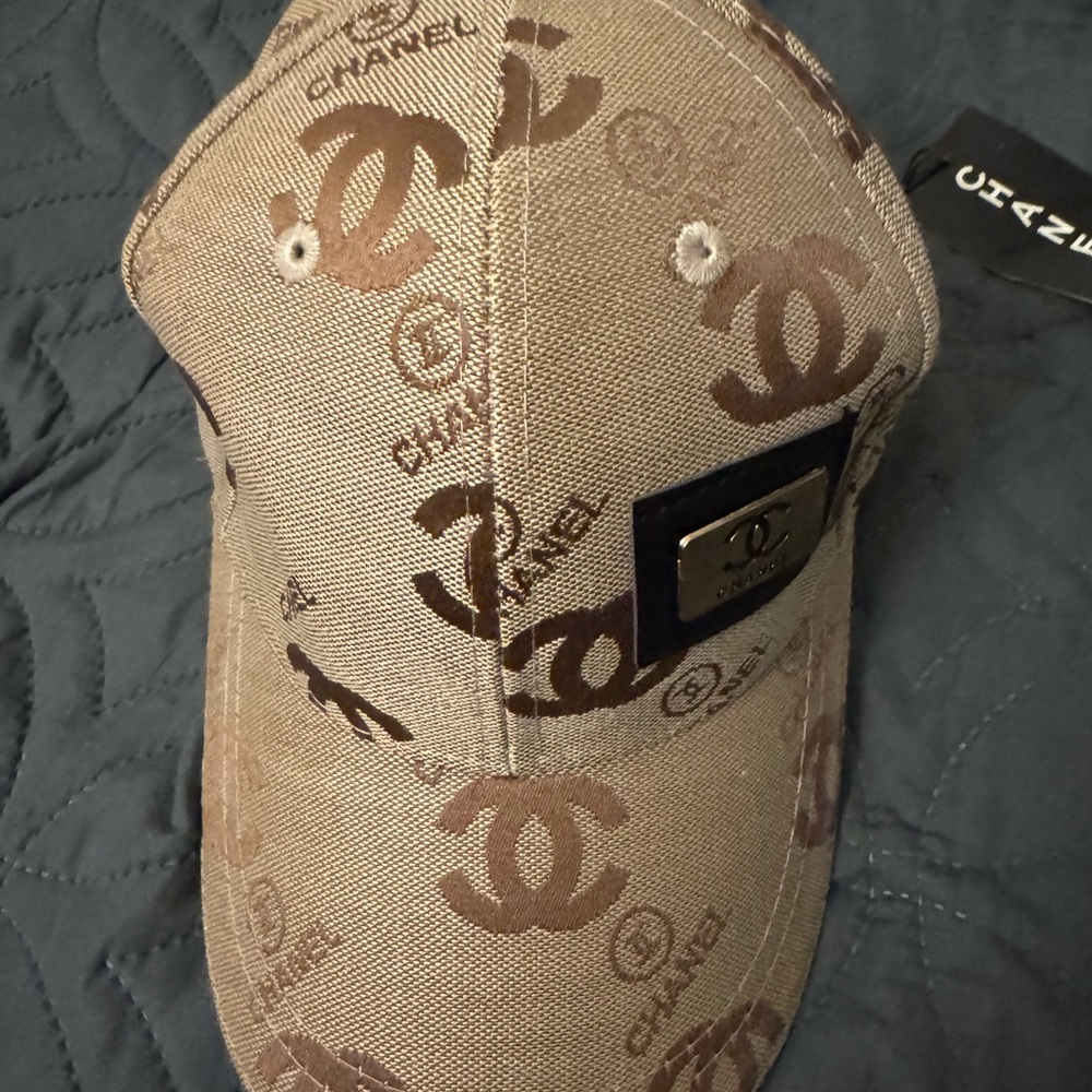 CHANEL Tan Cap with Logo Design